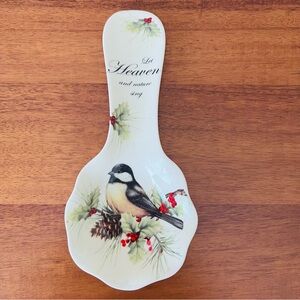 Cracker Barrel Holiday Garden Ceramic Spoon Rest Chickadee Christmas